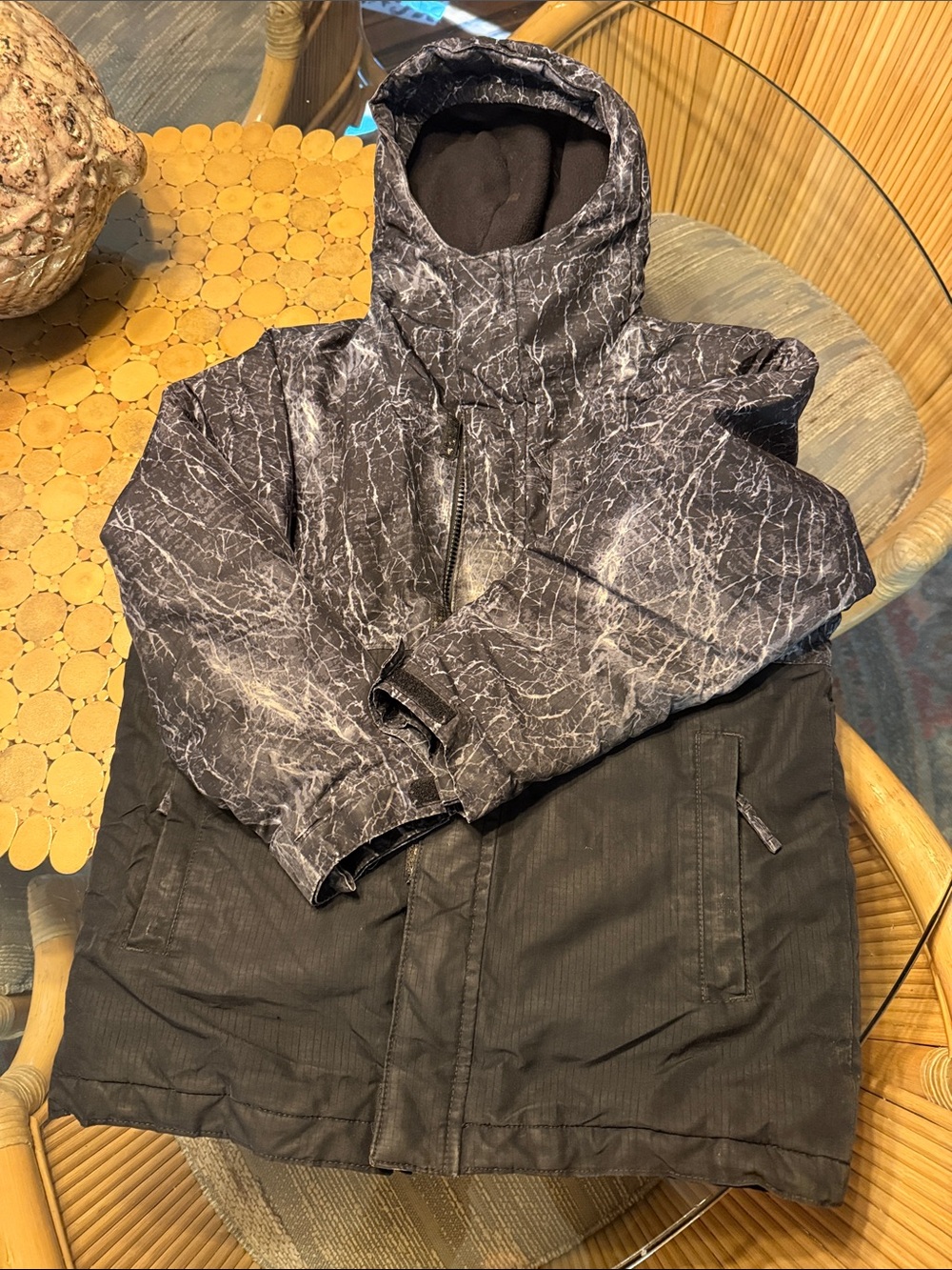 Boys Hooded Winter Jacket - Black Marble/Black